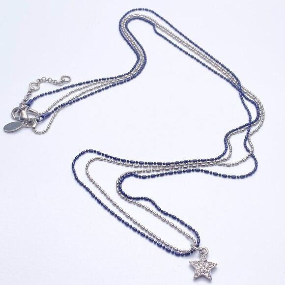 American Eagle Layered Long rhinestones Star necklace blue silver dainty blue‎ - Picture 1 of 6